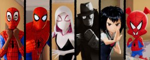Montage des différentes variations de Spider-Man du film Spider-Man : New Generation pour notre article sur la culture pop.