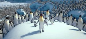 Foule de pingouins sur la banquise, scène du film Happy Feet.