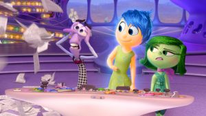 Peur, Degout et Joie sont dans leur salle de commande du film Vice-versa de Pixar.