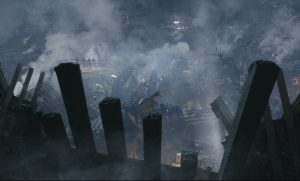 Vue sur les décombres du World Trade Center dans le film d'Oliver Stone.