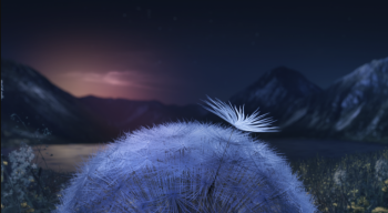 Un akène de pissenlit devant un ciel étoilé dans Planètes de Mamoko Seto.