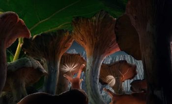 Des limaces face à des champignons géants dans Planètes de Mamoko Seto.