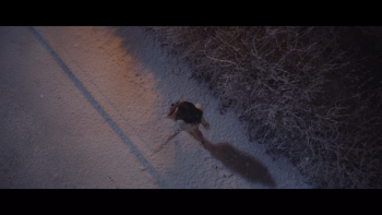Plongée zénithale sur Han So-Hee marchant dans la neige dans Nevertheless.